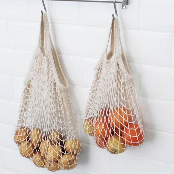 Mesh Bag Set 2 Ikea Natural Fiber Net Cotton Fabric Fruit Storage Organizer mq - Picture 2 of 6